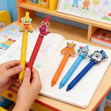 Cute Cartoon Monster Topper Gel Pens Gift Box Set Of 7, Vibrant Multicolor Retractable Writing Pens With Ribbon Gift Packaging, Fun Novelty Aesthetic Stationery Gift For Friends, Birthday Party Favor Desk Supplies - Sets - View 4