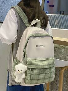 Mochila impermeable y liviana a cuadros con decoración de muñecas, mochila escolar para graduados, adolescentes, estudiantes de primer año, estudiantes de segundo año, jóvenes y mayores en l - Albaricoque - Ver 1