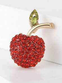 1pc Small Apple Brooch, Fashionable Creative Versatile Suit Coat Lapel Pin - Red - View 3