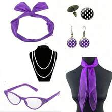 1950s Retro Women's Costume Accessory Set For 1950s Themed Party And Halloween Cosplay: Vintage Party Cosplay, Polka Dot Headband, Earrings, Stud Earrings, Beaded Necklace Accessory Set, Suitable For 1950s Themed Party And Halloween Cosplay, Elegant Costume Accessories, Valentine's Day Holiday Essential Decoration Props, Women's Cosplay Wedding Accessories, Accessories, Women's Headscarf Accessories, Removable Lens - Multicolor - View 14