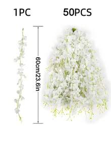 50件白色人造紫藤花，密集仿真紫藤藤蔓花環，適用於婚禮裝飾、生日派對、花園與居家裝飾戶外人造花，完美適合作為情人節、萬聖節或聖誕節禮物，DIY花藝布置 - 白色 - 查看 12