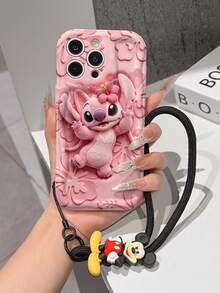 Disney Lilo And Stitch Phone Case : 3D Fluffy Pattern Border Protector Phone Soft Phone Case With A Free Cute Stitch Bracelet Chain Lanyard, Stitch, Lilo, Angel, For Apple 17 Promax 17 Pro 16 15 14 13 12 11 Pro Max XS Max X XR Soft Cover Summer Phone Case - White - View 3