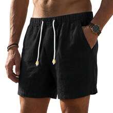 Set Of 3 Premium Linen Shorts For Men - Luxury Beachwear - 藏蓝色 - 查看 8