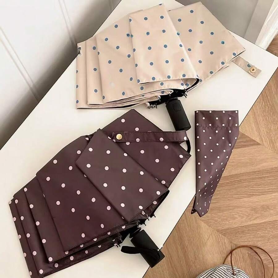 韓式小圓點自動傘,極簡時尚款,適合戶外旅行,晴雨兩用 - 韓系小波點自動 - 查看 1