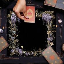 1pc Tarot Card Tablecloth, Pentagram Flower And Plant Card, Witchcraft Altar, Divination, Board Game Decoration Mat - Black - View 3