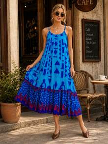 Stripe Oversized Midi Dress Casual Loose Fit Cotton Blend Summer Shirt Dress With Pockets - Blue - View 5