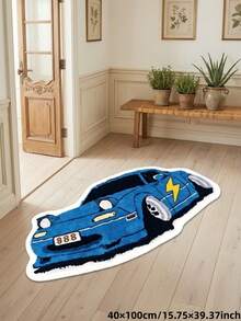 1pc, Summer New Arrival, Blue Lightning Sports Car Shaped Rug, Perfect For Bedroom, Living Room Decor, Decorative Rug, Bedroom Decor, Small Rug, Rug, Home Decor, Living Room Rug, Living Room Small Rug, Bedroom Rug, Living Room Home Decor, Outdoor Rug, Washable Rug - Multicolor - View 15