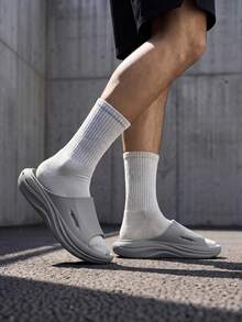 Men's 2026 Comfortable Thick Sole 4cm Outdoor EVA Summer Black Grey Khaki Slides - Grey - View 7