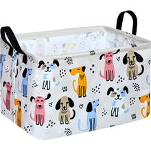 1PC Cute Cartoon Colorful Puppy Print Foldable Rectangular Storage Basket With Handle, Cute Dog Pattern Fabric Storage Box, Multifunctional Storage Bin For Clothes And Miscellaneous Items, Suitable For Playrooms, Bedrooms, And Home Decor - View 9