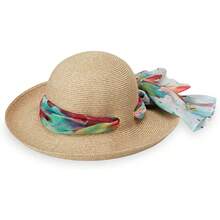 Wallaroo Hat Company – Sombrero de Sol Lady Jane para Mujer – UPF 50+, Ala Ancha, Plegable, Talla Ajustable para Cabezas de Tamaño Mediano - Natural/Hojas - Ver 1