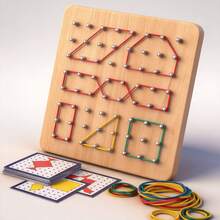 Juego de Tablero de Clavos con Rompecabezas de Reconocimiento de Formas de Madera 2 en 1, Tarjetas de Patrones Educativas, Juguete Creativo para Niños - Multicolor - Ver 10