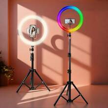 10 Inch RGB Ring Light, 63 Inch Adjustable Height Tripod, 38 Color Modes Selfie Ring Light, Fast LED Ring Light, Selfie Ring Light With Phone Holder, Dimmable LED Ring Light, Suitable For Makeup/Live Streaming/Photography - A - View 7