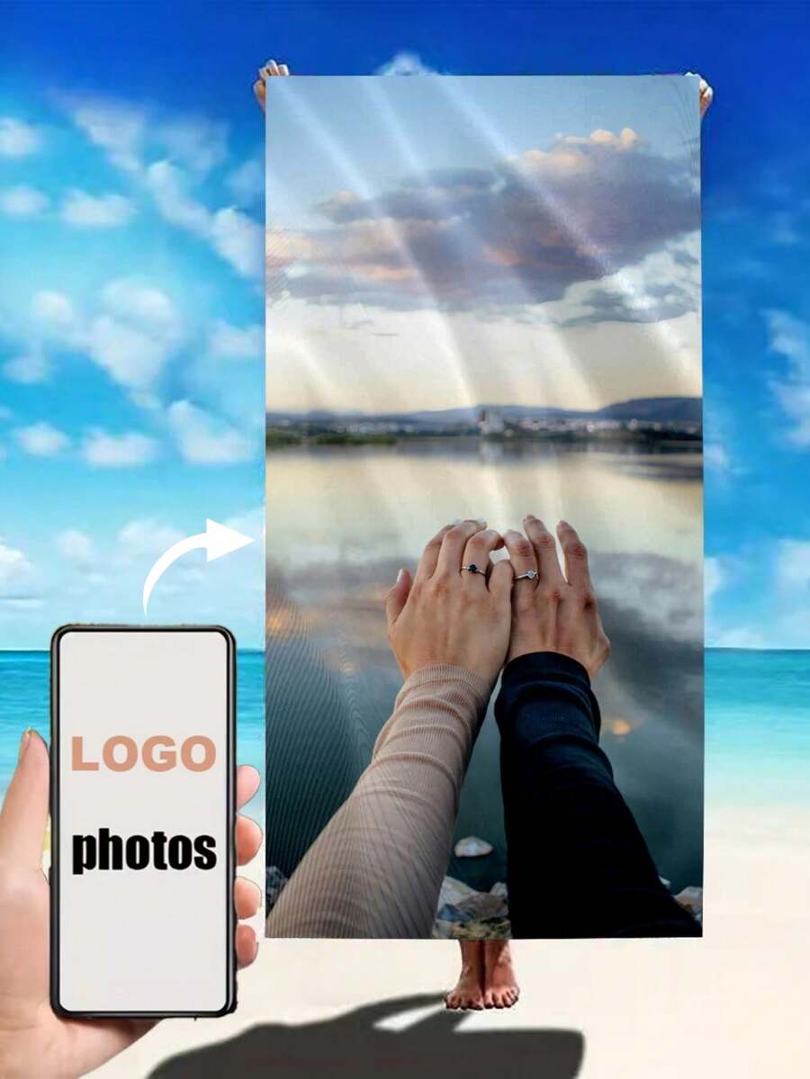 1pc Customized Photo Portrait Pet Photo Logo Quick Dry Beach Towel, Personalized Exclusive Absorbent Bath Towel, Private Customized Realistic Swimming Pool Towel, Christmas Halloween Valentine's Day Father's Day Birthday Gift, Creative And Practical Gift For Friends And Family - Multicolor - View 1