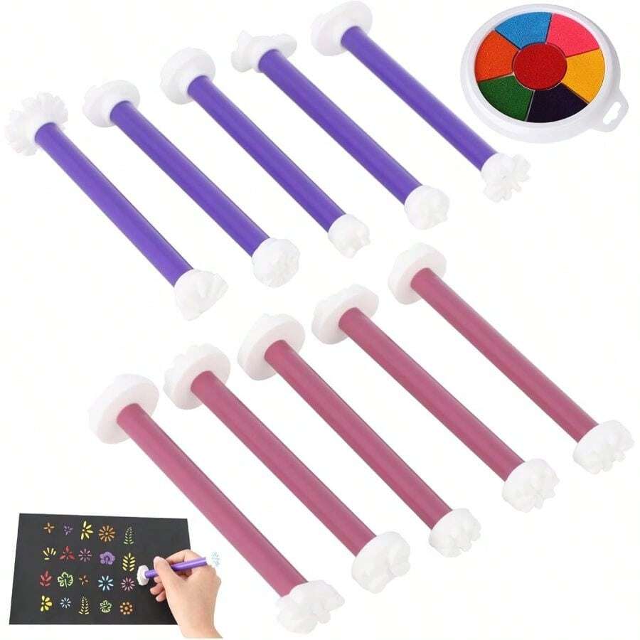 Silicone Flower Dotting Tools, 20 Shapes 20 Pcs Dotting Pens, Mandala Embossing Tools Rock Painting, Art With Color Ink Pad, Dual-Tip Art Kit - D - View 1