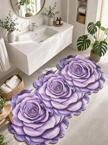 1pc Purple Floral Asymmetric Shaped Bath Mat, Bathroom Rug, Door Mat, Small Rug, Carpet, Floor Mat, Home Decor, Area Rug, Outdoor Mat, Home Decoration, Area Carpet, Bedroom Rug, Washable Carpet - Multicolor G - View 1