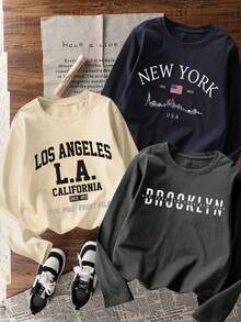 Tween Boy 3pcs Casual Printed Long Sleeve T-Shirts, Spring/Autumn/Winter, Young Student Children's Clothing, Fashionable Warm Comfortable Fit Tops For Big Boys And Teenagers - Multicolor - View 2