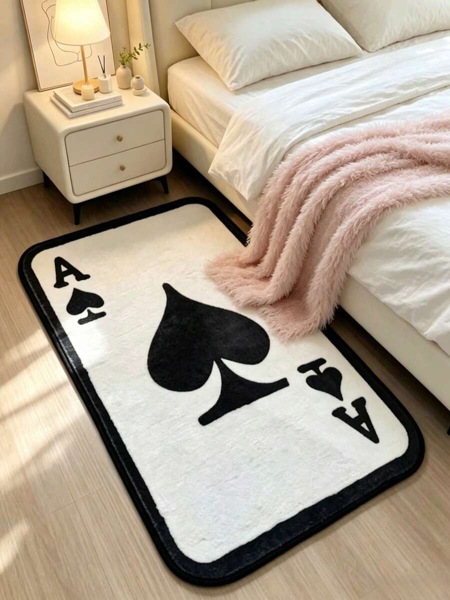 1pc White Rug, Playing Card Theme, Party Photo Prop, Decorative Carpet, Bedroom Decor, Small Rug, Carpet, Home Decor, Living Room Carpet, Small Living Room Rug, Bedroom Rug, Living Room Home Decor, Outdoor Rug, Washable Rug