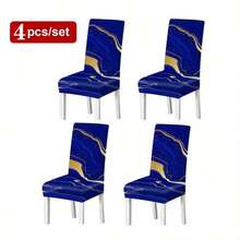 2/4/6 Sets Digital Printed Dining Chair Covers, Blue And Black Gold Geometric Pattern Design, Suitable For Restaurant, Hotel, Celebration Occasions And Holiday Decoration, Ideal Housewarming Gift - Multicolor - View 21