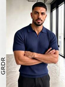 GRDR Men's Solid Color Short Sleeve Casual Commuter Knit Top - Navy Blue - View 5