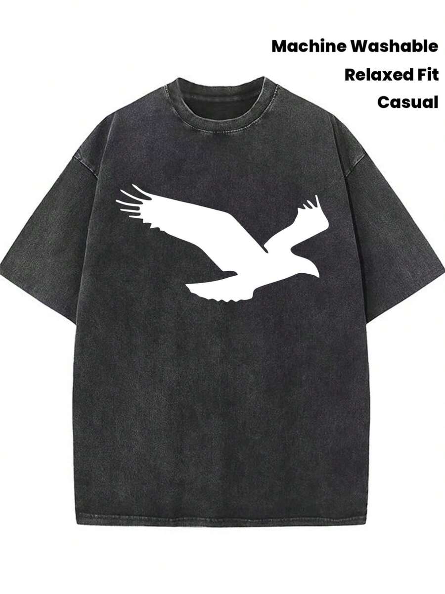 desgastado, con diseño estampado.| Corte holgado, cuello redondo informal, manga corta, adecuado para todas las estaciones, lavable a máquina - un imprescindible para Navidad y todo el año. - Negro - Ver 1