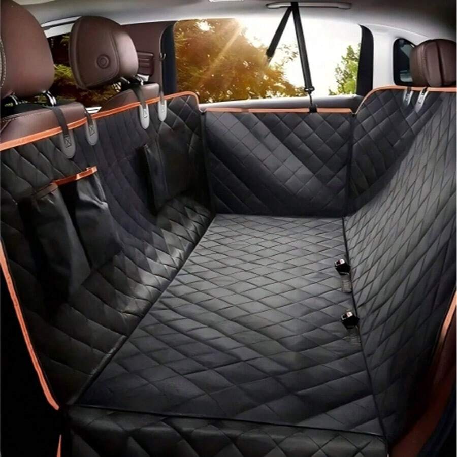 Dog Car Back Seat Cover, Waterproof Scratch-Resistant Pet Hammock Seat Protector, With 4 Pockets And Side Flaps, Washable Non-Slip, Suitable For Cars, Trucks And SUVs - Black - View 1