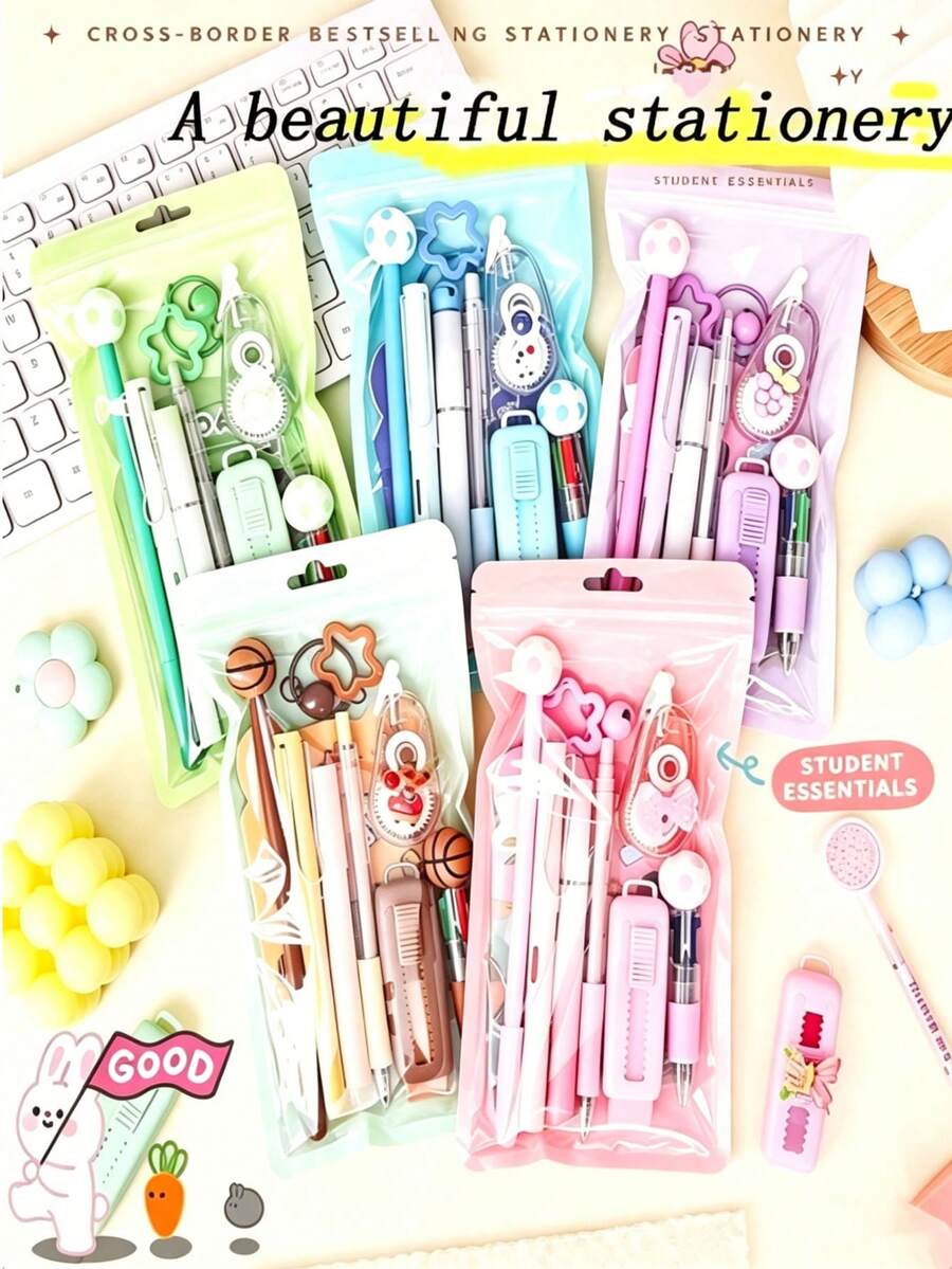 9件/1套 = 8件文具組(馬卡龍色凝膠筆 + 修正帶 + 多色筆組合)隨機發送2件,學生Ins風返校必備文具禮盒,多色可選,適合學生辦公使用,青少年女孩禮物,返校季/返校必備 - 足球套裝 - 查看 1
