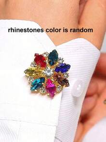 1 pieza/2pcs Juego de botones de flor con strass elegante y colorido, juego de botones para camisa, juego de botones con clip, juego de gemelos de cristal de moda, adecuado para decoración de esmoquin y vestido de novia - Multicolor - Ver 6