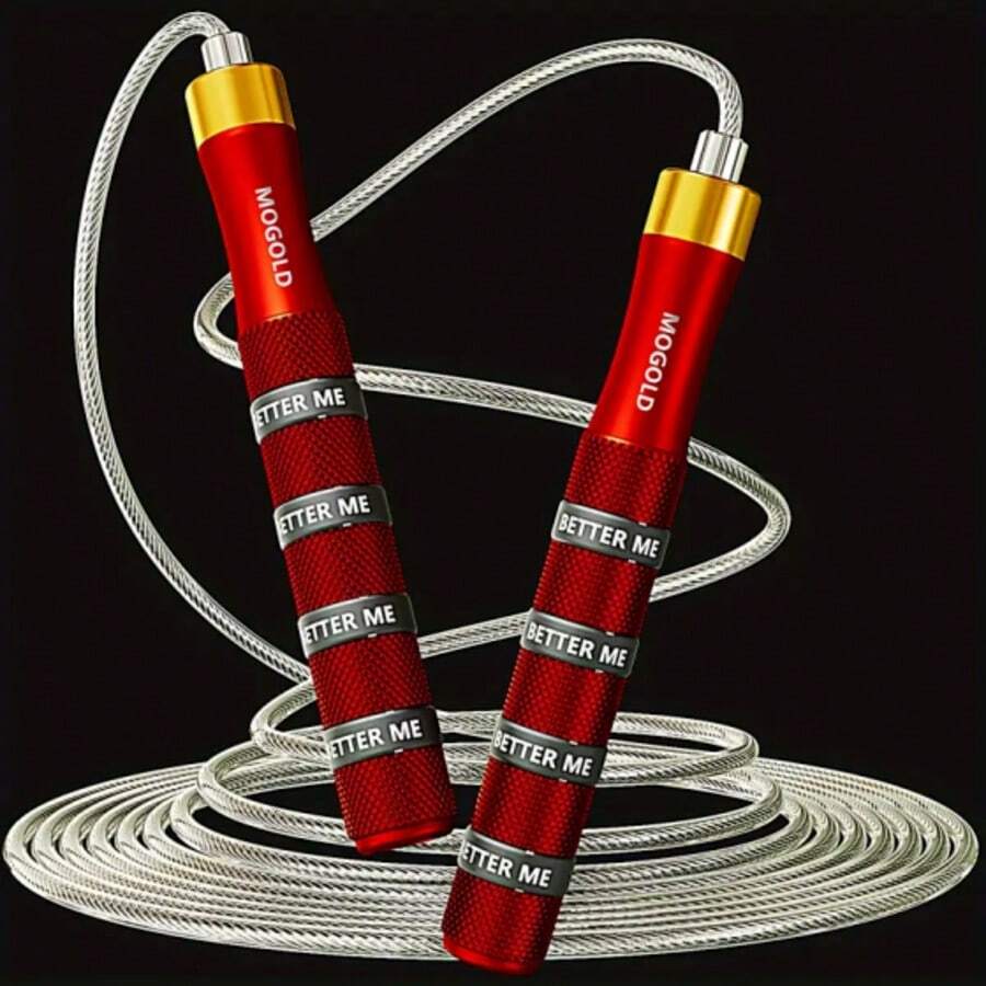 1pc MOGOLD Adjustable Cardio Jump Rope, 10FT PVC Encapsulated Steel Wire Skipping Rope With Dual 360° Rotatable Ball Bearings, Anti-Slip EVA Wrapped Aluminum Handles For CrossFit HIIT Weight Loss Indoor Outdoor Exercise - Red - View 1