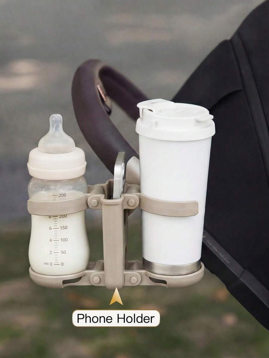 1 buah - Tempat Gelas Kereta Bayi, Braket Multifungsi 3-in-1 (Termasuk Tempat Ponsel), Cocok untuk Kereta Bayi, Kursi Roda, Skuter, Alat Bantu Jalan, dan Sepeda; Tempat Minuman Universal yang Dapat Dilipat
