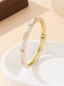 1pc Premium Cloisonne Enamel Open Bangle Bracelet, 18K Gold Plated Butterfly & Floral Design, Chinese Style Luxury Non-Fading Women's Gift Jewelry - Butterfly - View 13