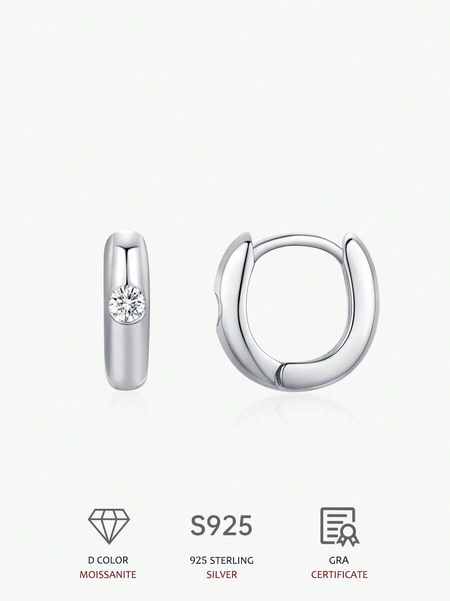 1 Pair Round Moissanite 925 Sterling Silver Engagement Wedding Women's Ear Stud Earrings Jewelry Gift