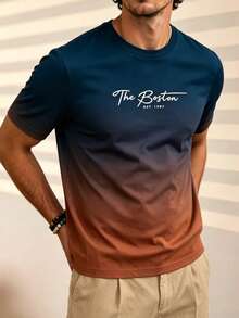 Camiseta de manga corta degradada para hombres, cómoda y transpirable para usar en verano, de moda a la vanguardia - azul real - Ver 5
