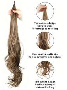 Extensiones de cabello rizado extra largas para coleta, aptas para uso diario - Dos Tonos - Ver 5