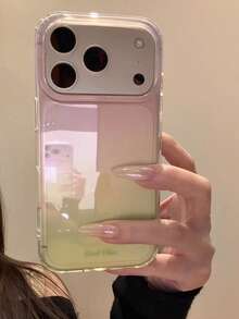 بطانية هاتف أكريليك شفاف بتدرج وردي وأخضر منعش بأسلوب Ins الياباني والكوري متوافق مع iPhone 17 و16 Pro Max و17 Pro و16 Pro و18 Pro Max بطانية واقي مضاد للسقوط تصميم جديد فائق اللطافة - وردي وأخضر - مشاهدة 3