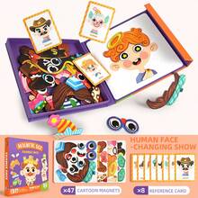 兒童桌面磁性拼圖遊戲 DIY 磁性書瘋狂臉孔換裝遊戲與學前學習活動，旅行 STEM 玩具，趣味冰箱磁鐵，適合 3-8 歲 - DIY換裝 - 查看 16