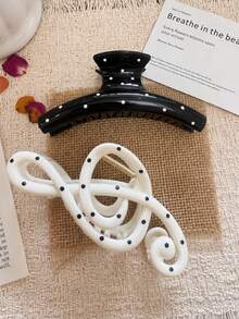 2 piezas Pinza para el cabello con lunares negros y pinza para el cabello con notas musicales y lunares blancos, accesorios para el cabello, versátil y elegante, minimalista, adecuado para uso diario, casual, fiesta, playa, vacaciones, diseño de peinado, lavado de cara/cabello, maquillaje, accesorios de ropa, pinza para el cabello de primavera, pinza para el cabello de verano, accesorios para el cabello de otoño, pinza para el cabello de invierno - Multicolor - Ver 1