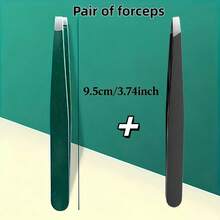 2pcs Tweezers, Black Flat Head + Green Flat Head, Suitable For Beard/Mustache/Blemishes, Unisex, Non-Slip Handle, No Power Required, Suitable For Beauty Salon And Home Styling - A - View 1