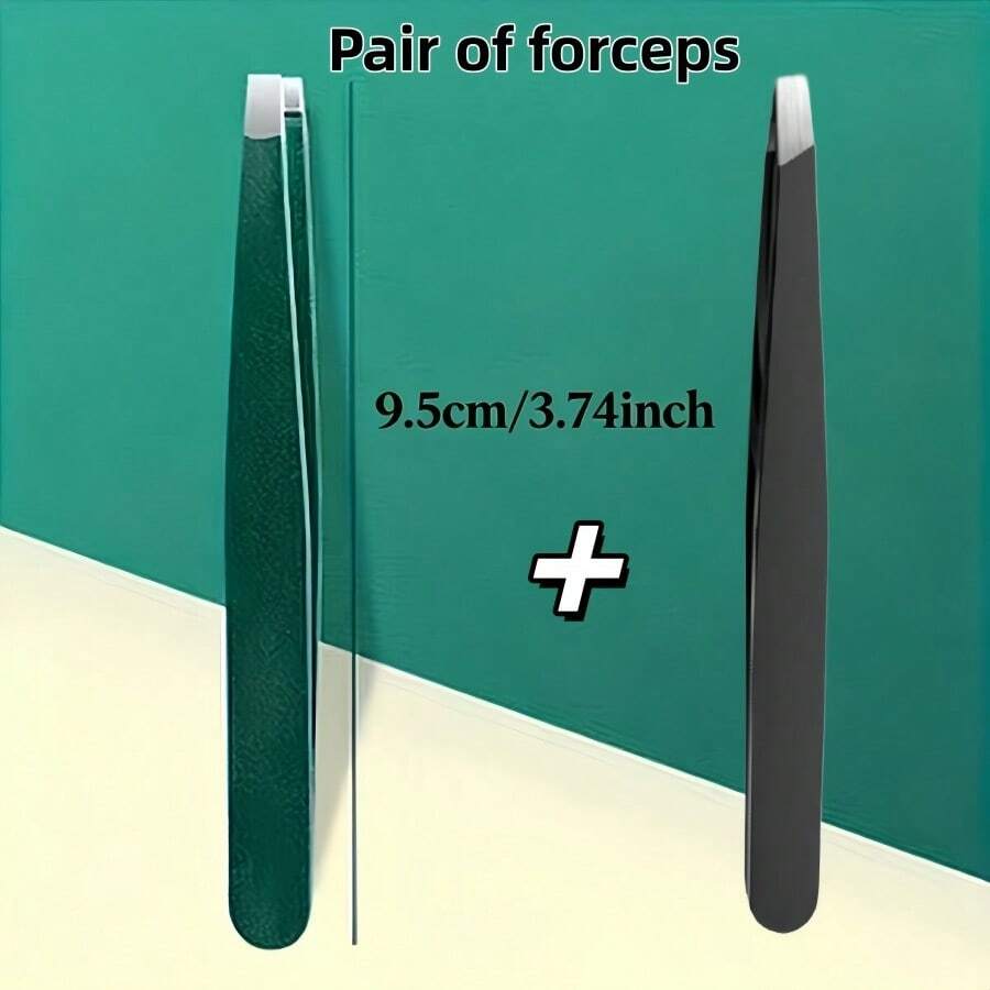 2pcs Tweezers, Black Flat Head + Green Flat Head, Suitable For Beard/Mustache/Blemishes, Unisex, Non-Slip Handle, No Power Required, Suitable For Beauty Salon And Home Styling - A - View 1