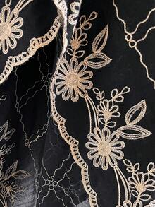 1件優雅格紋花卉圖案波希米亞風刺繡開襟和服式圍裙，春夏海灘度假防曬罩衫，時尚百搭輕盈奢華裝飾開襟衫，適合日常穿著，完美禮物選擇 - 黑色 - 查看 5
