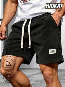 Set Of 1: Men's Summer Corduroy Shorts With A Drawstring Waist, Perfect For Everyday Outdoor Wear And Beach Outings - 黑色 - 查看 1