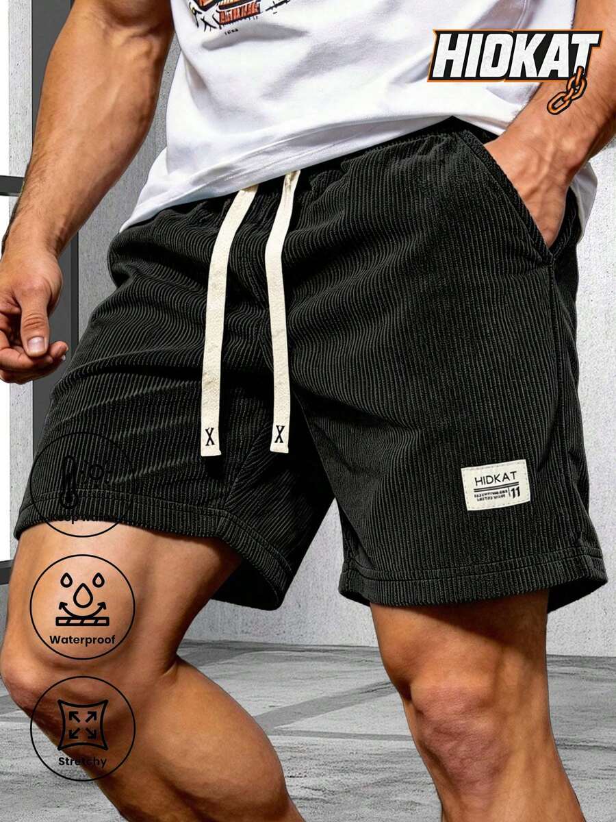 Set Of 1: Men's Summer Corduroy Shorts With A Drawstring Waist, Perfect For Everyday Outdoor Wear And Beach Outings - 黑色 - 查看 1