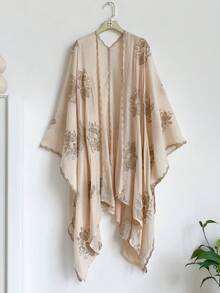 1 buah Kimono/Sarong Selendang Bordir Gaya Bohemian Motif Bunga Elegan untuk Wanita, Penutup Pelindung Matahari untuk Liburan Pantai Musim Semi/Panas, Kardigan Dekoratif Mewah Ringan yang Modis dan Serbaguna, Cocok untuk Pemakaian Sehari-hari, Pilihan Hadiah yang Sempurna - Aprikot - View 7