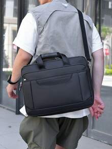 1pc Men's Business Travel Bag, Vintage Crossbody Handbag Design, Large Capacity Shoulder Bag, Zipper Closure, Adjustable Strap, Commute, Shopping, Daily Multi-Functional - Black - View 5