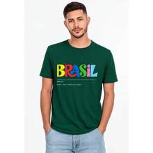 Camiseta Brasil Colorida Unissex 100% Algodão Estampa Vibrante Inspirada Na Cultura Camisa Brasileira Design Moderno Manga Curta Toque Macio Modelagem Confortável Cores Resistentes Estilo - Verde - Visão 4