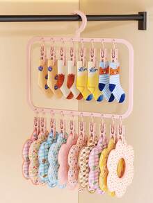 1 pieza Tendedero plegable con pinzas, material plástico, adecuado para secar ropa de bebé, calcetines, gorros, baberos, etc., tendedero y estante de almacenamiento a prueba de viento con pinzas, tendedero de calcetines para mujer, percha para ropa interior, estante de almacenamiento de accesorios, tendedero multifuncional para dormitorio, habitación, armario, balcón y exterior - Multicolor - Ver 15