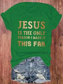 Camiseta de Cuello Redondo Estampada Talla Grande - Verde - Ver 3