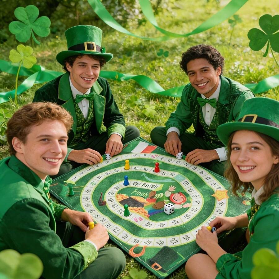 St. Patrick's Day Racing Strategy Board Game - Foldable Roll-Up Game Board With Dice And Game Pieces, Made Of Durable Linen Material, Suitable For St. Patrick's Day, Carnival And Game Night - Holiday Entertainment And Strategic Thinking Game