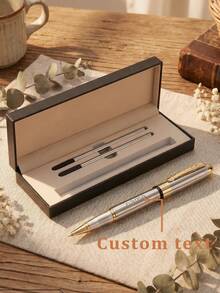 1pc Metal Ball-Point Pen, 2pcs Refills, Gift Box Set - Customizable High-End Business Office Gift For Men, Festival Gift, Luxury Full Barrel Ballpoint Pen Back To School, Office Decor, DIY, Teens, Birthday Gift For Men, Graduation Gift - Multicolor - View 8