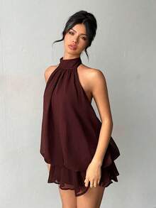 Vestido mini elegante de cuello halter rojo para el Día de San Valentín de las mujeres - Rosa - Ver 6
