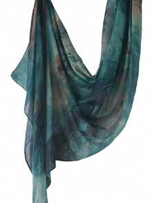 1pc Women's Bohemian Style Watercolor Marble Water Ripple Tie-Dye Print Headscarf Scarf, Suitable For Daily Wear - Dark Blue Smudge - View 2